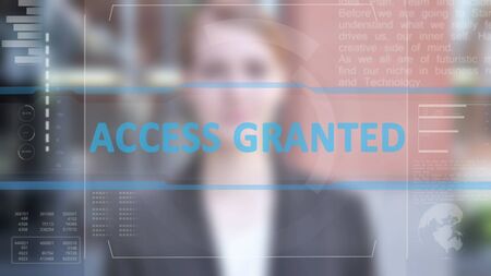 Facial Recognition of Businesswoman, Security Checkの写真素材