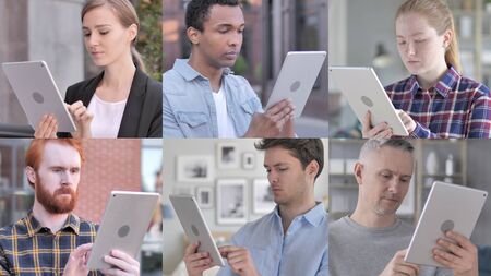 The Collage of Young People Using Tabletの写真素材
