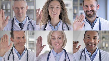 The Collage of Doctors Talking for Video Chatの写真素材
