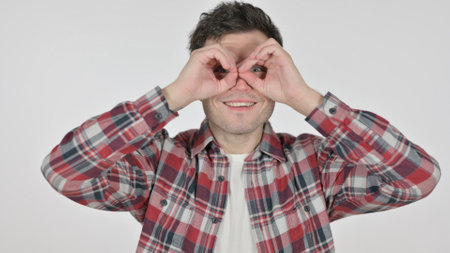 Portrait of Young Man Looking Around, Binoculars