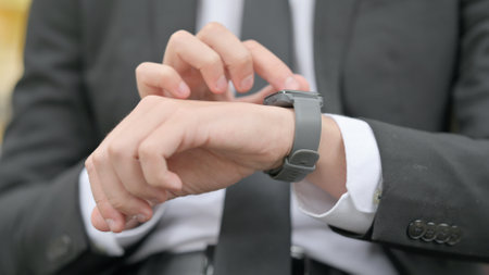 Close up of Businessman using Smart Watchの写真素材