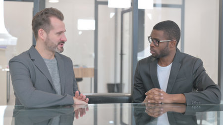 Young Colleagues Discussing Work in Office