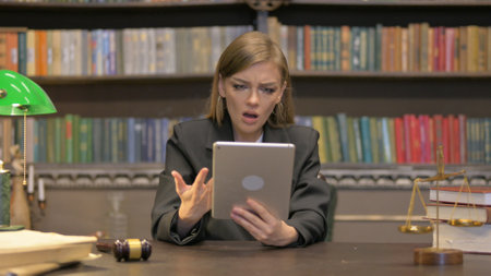 Female Lawyer with Loss on Tablet in Officeの写真素材