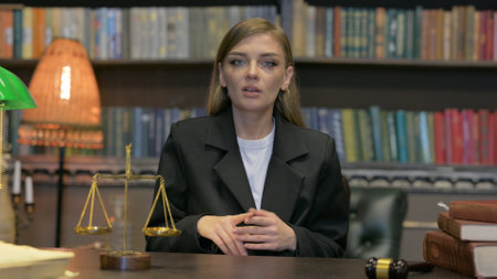 Female Lawyer Doing Video Chat in Officeの写真素材