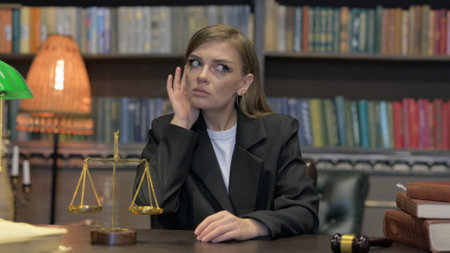 Female Lawyer Trying to Listen Information in Officeの写真素材