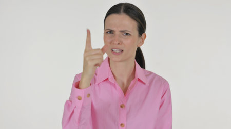Portrait of Angry Business Woman Talking in Anger on White Backgroundの写真素材