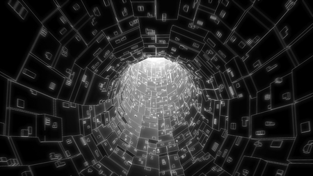 Digital network tunnel abstract background, black and white theme.の写真素材