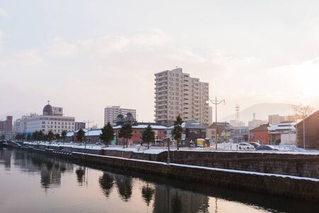 Otaru, Japan - December 17, 2018 : Otaru canal with snow in winter season.