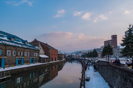 Tourist at otaru canal with snow in winter seasonのeditorial素材