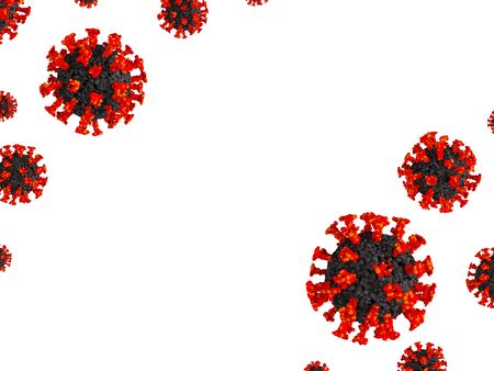 Coronavirus covid 19 cell, virus disease 3d rendering on white background with copyspace for banner, flyer, poster and brochure etc.の写真素材