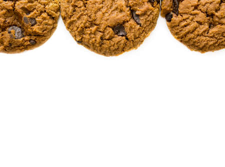 Frame of chocolate chip cookie isolated on white background with copy space.の写真素材