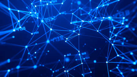 Geometric digital connect network line, dots and number background.