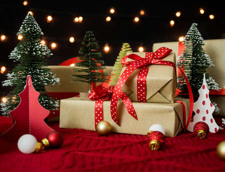 Christmas gift boxes with decorations.の写真素材