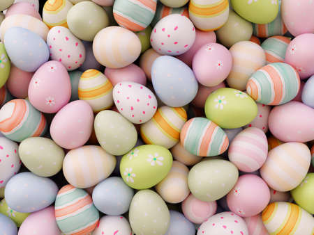 Colorful decorated easter eggs background, 3d rendering.