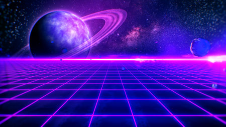 Futuristic retro landscape and space for 80s background, 3d renderingの写真素材