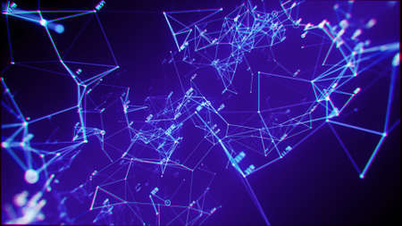 Geometric network connection digital data, dots and numbers abstract technology background.
