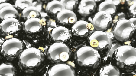 Silver christmas balls pile background, 3d rendering.の写真素材
