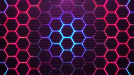 Colorful futuristic hexagon technology abstract background.
