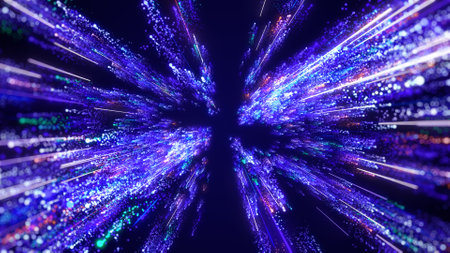Blue particles glittering lights abstract background.の写真素材