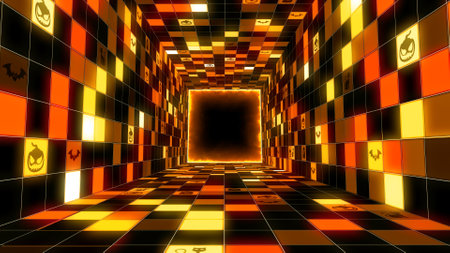 VJ square flashing lights halloween party tunnel abstract background.の写真素材
