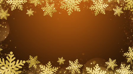 Gold snowflakes frame for elegant christmas background with copy space.の写真素材