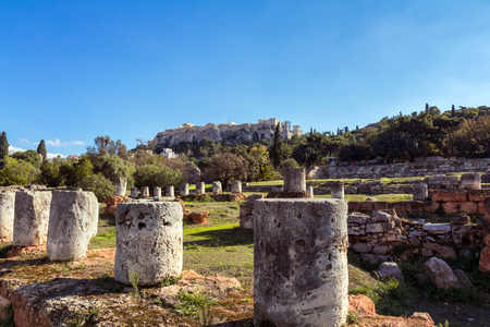 Athens ancient market and acropolis