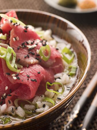 Bowl of Beef Fillet and Rice soupの写真素材