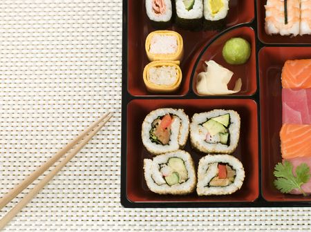 Selection of Sushi In a Bento Box