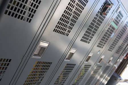 Row of lockers in firehouse (depth of field)の写真素材