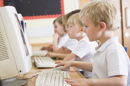 Students in class at computer terminals (depth of field)の写真素材