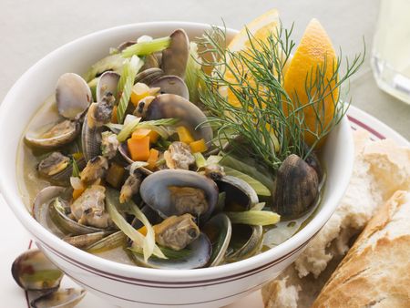 Saut ed Clams with Fennel and Orangeの写真素材