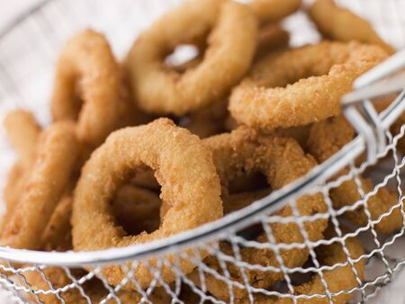 Breaded Onion Rings in a Basket