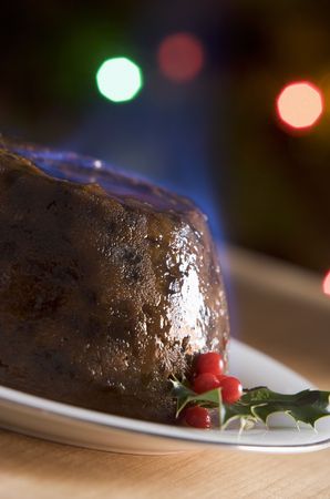 Christmas Pudding with a Brandy Flamb の写真素材