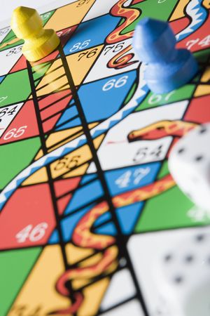 Close -Up Of Snakes And Ladders Board 