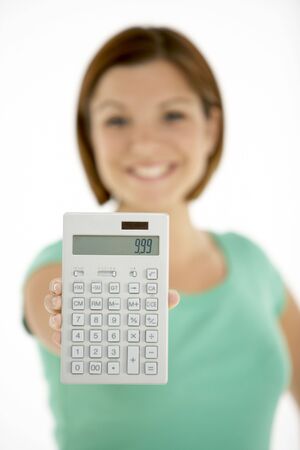 Woman Holding Calculatorの写真素材