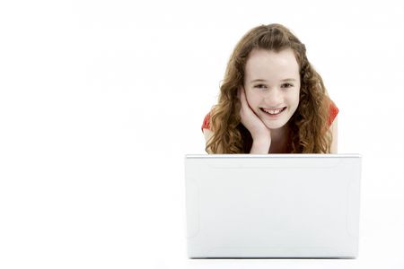 Young Girl Using Laptop Computerの写真素材