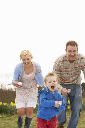 Family Having Egg And Spoon Raceの写真素材
