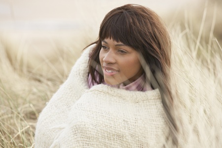 Black Family on a beachの写真素材