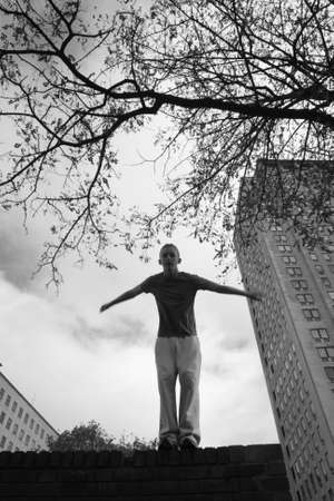 Teenage boy practicing free runningの写真素材