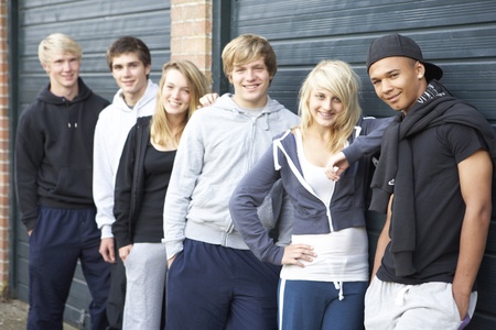 Group Of Teenagers Hanging Out Together Outsideの写真素材