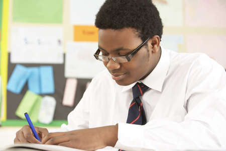 Male Teenage Student Studying In Classroom