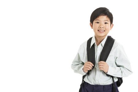 Studio Shot Of Chinese Boy In School Uniformの写真素材