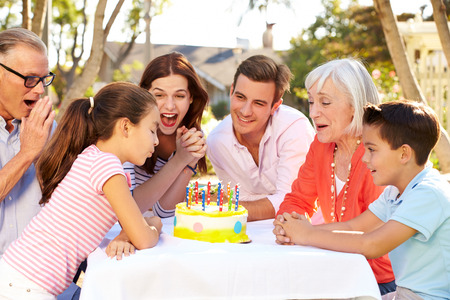 Multi-Generation Family Celebrating Birthday In Gardenの写真素材