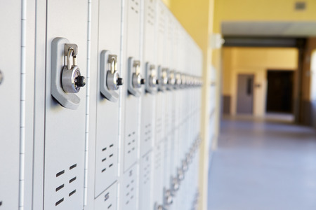 Close Up Of Student Lockers In High Schoolの写真素材