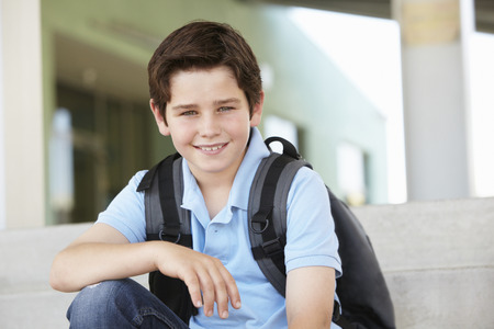 Pre teen boy at schoolの写真素材