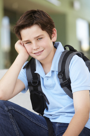 Pre teen boy at schoolの写真素材