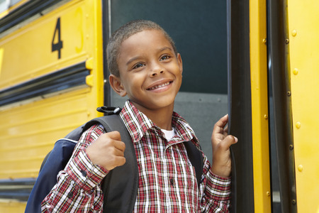 Elementary School Pupil Boarding Busの写真素材