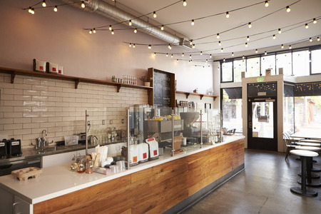 Empty cafe or bar interior, daytime