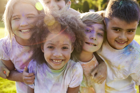 Portrait Of Children Celebrating Holi Festivalの写真素材