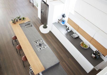 Overhead View Of Modern Kitchen With Islandの写真素材